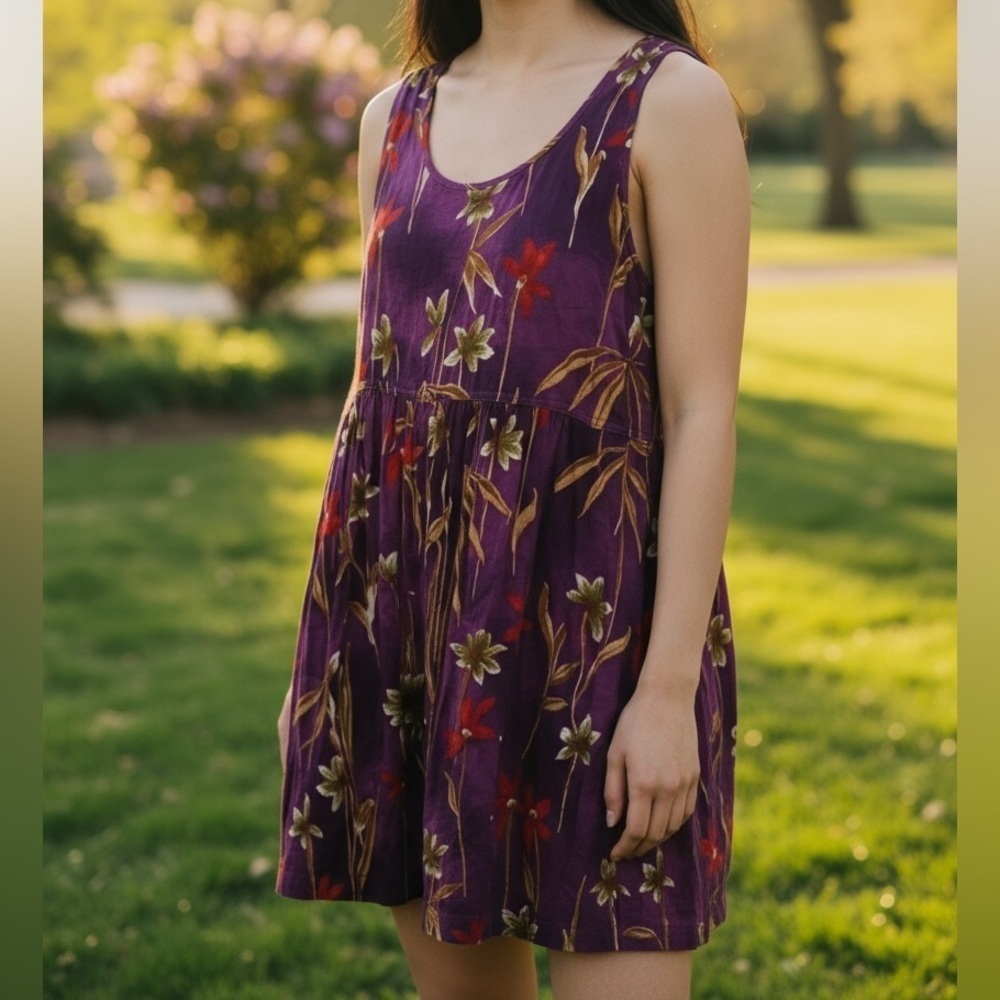 Vintage Caribou Women's Size Medium Sleeveless Dress Purple Tropical Floral 6203